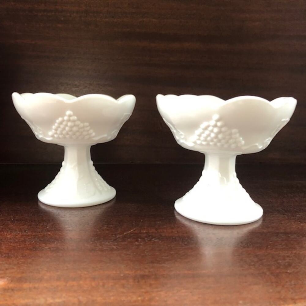 Vintage Pair of Pure White Milk Glass Candleholders with Scalloped Edge